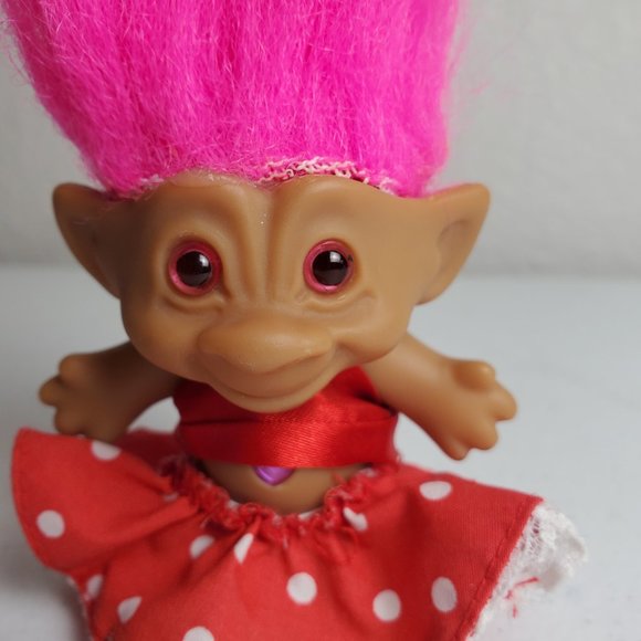 Vintage Ace Novelty Treasure Troll Doll Pink Hair Pink Wishstone Belly Button - Picture 2 of 8